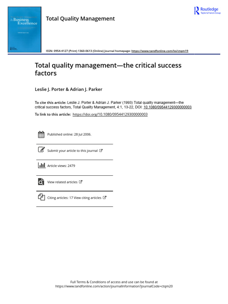 Critical Success Factors in TQM | PDF | Communication | Strategic ...