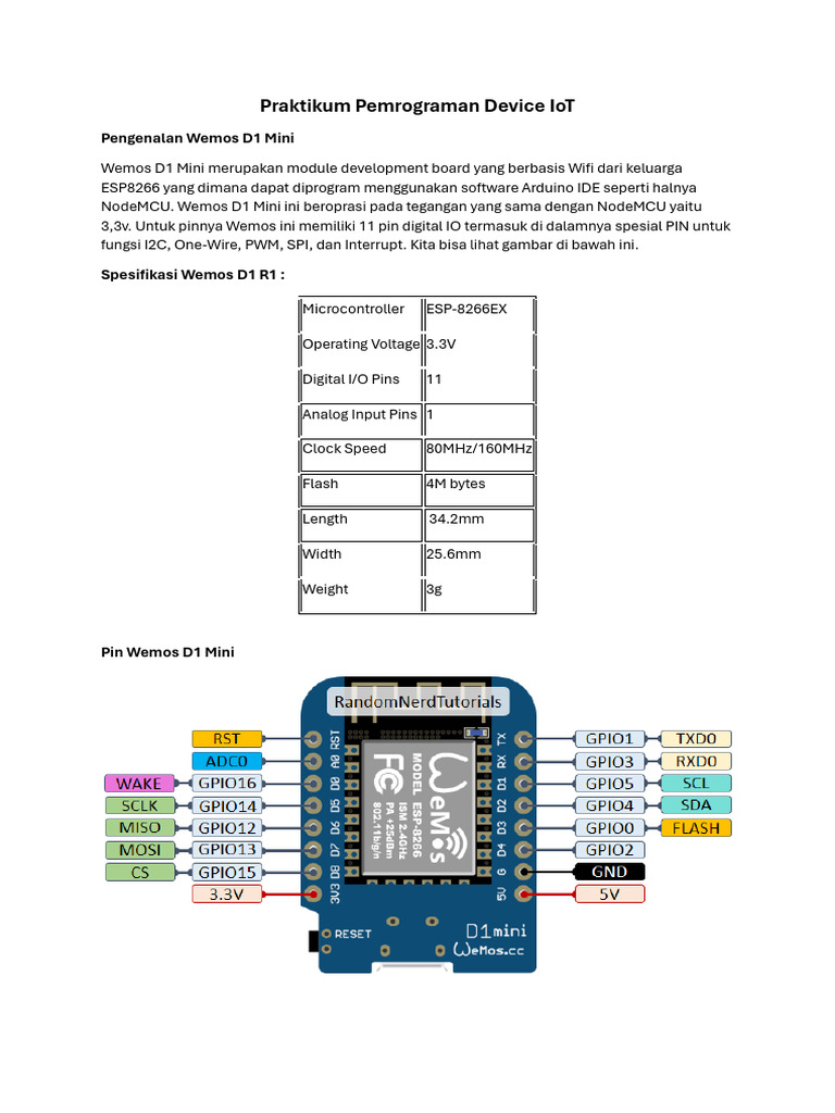 Praktikum Wemos D1 Mini IoT Basics | PDF