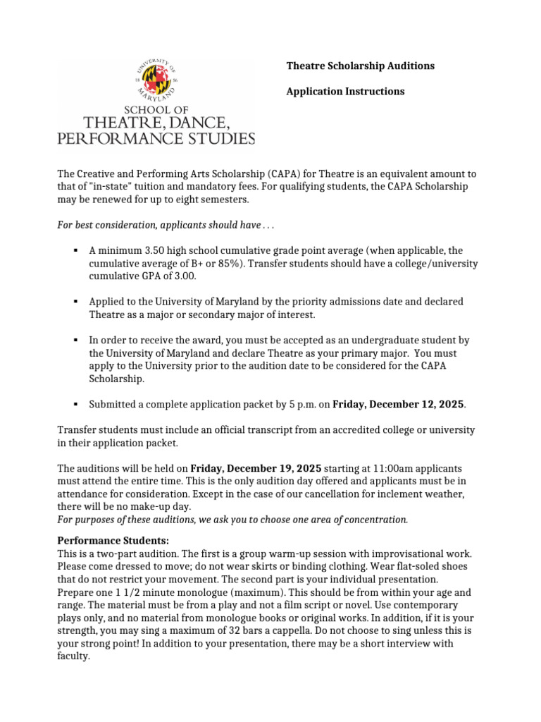 THET CAPA Application Fall 2026 | PDF | Audition | Educational Stages