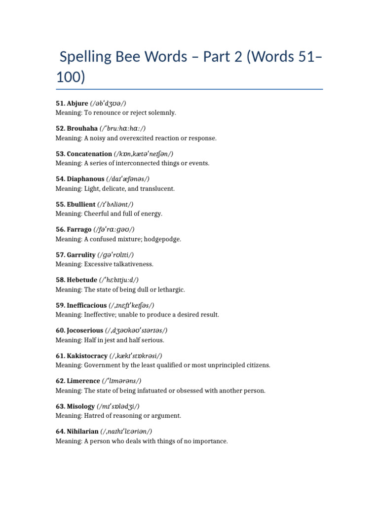 Advanced Spelling Bee Words Part2 | PDF