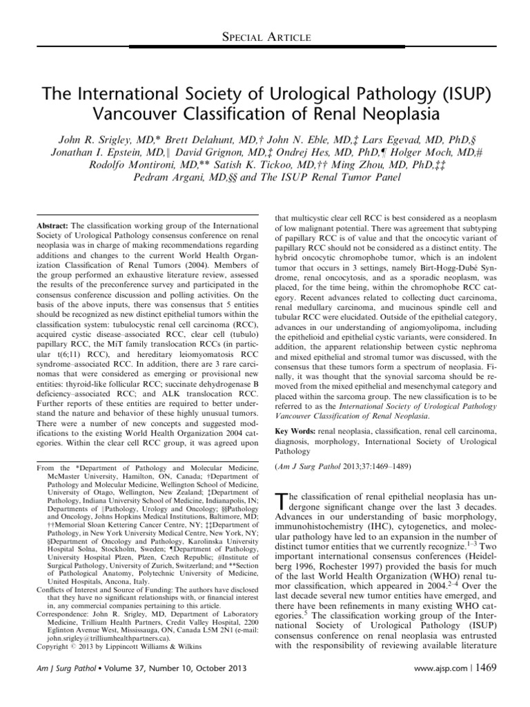 ISUP Vancouver Classification of Renal Neoplasia | PDF | Carcinoma ...