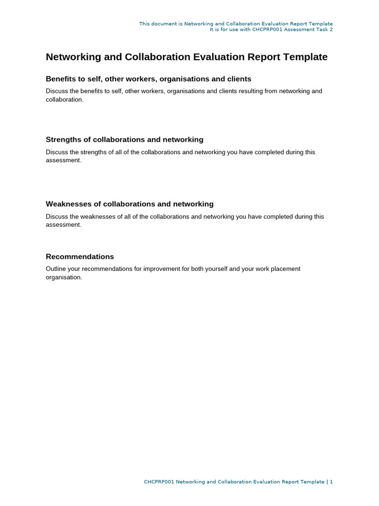 16.CHCPRP001 Networking and Collaboration Evaluation Report Template.v1 ...