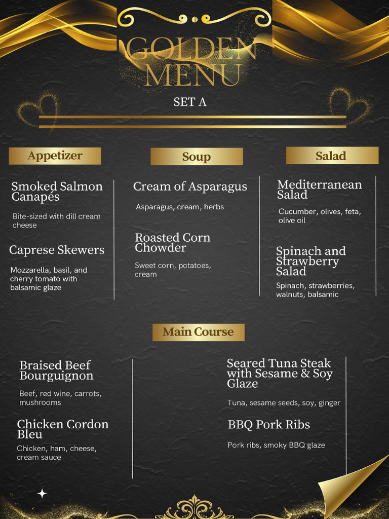 Black and Gold Elegant Restaurant Menu | PDF
