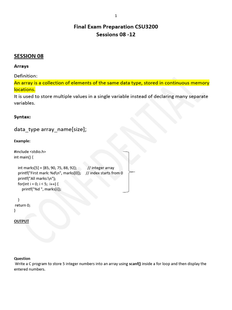 Final Exam Preparation CSU3200 (1) | PDF | Pointer (Computer ...