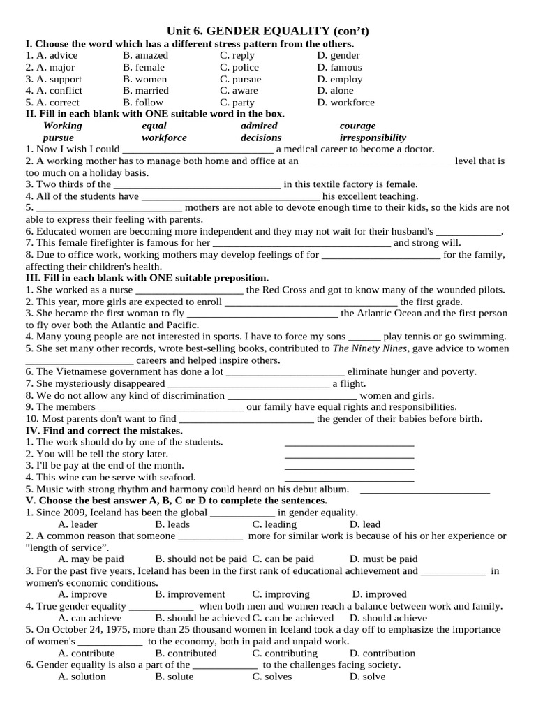BT Unit 6 (con't) | PDF | Woman | Gender Role