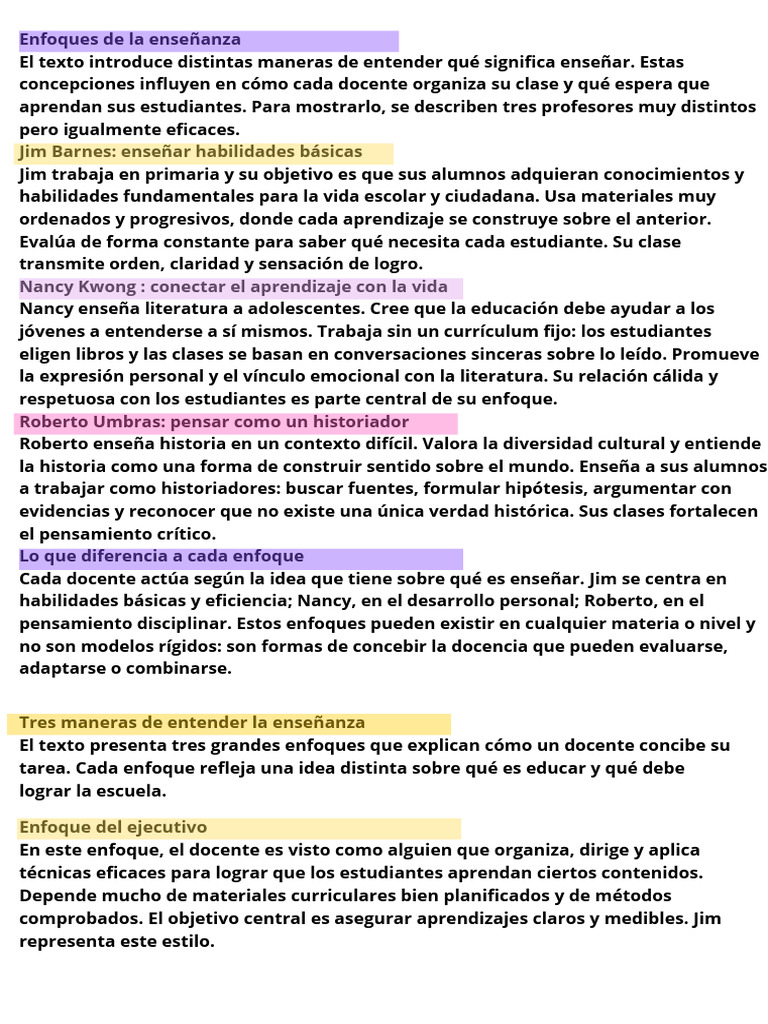 Enfoques de La Enseñanza El Texto Introduce Distintas Maneras de ...