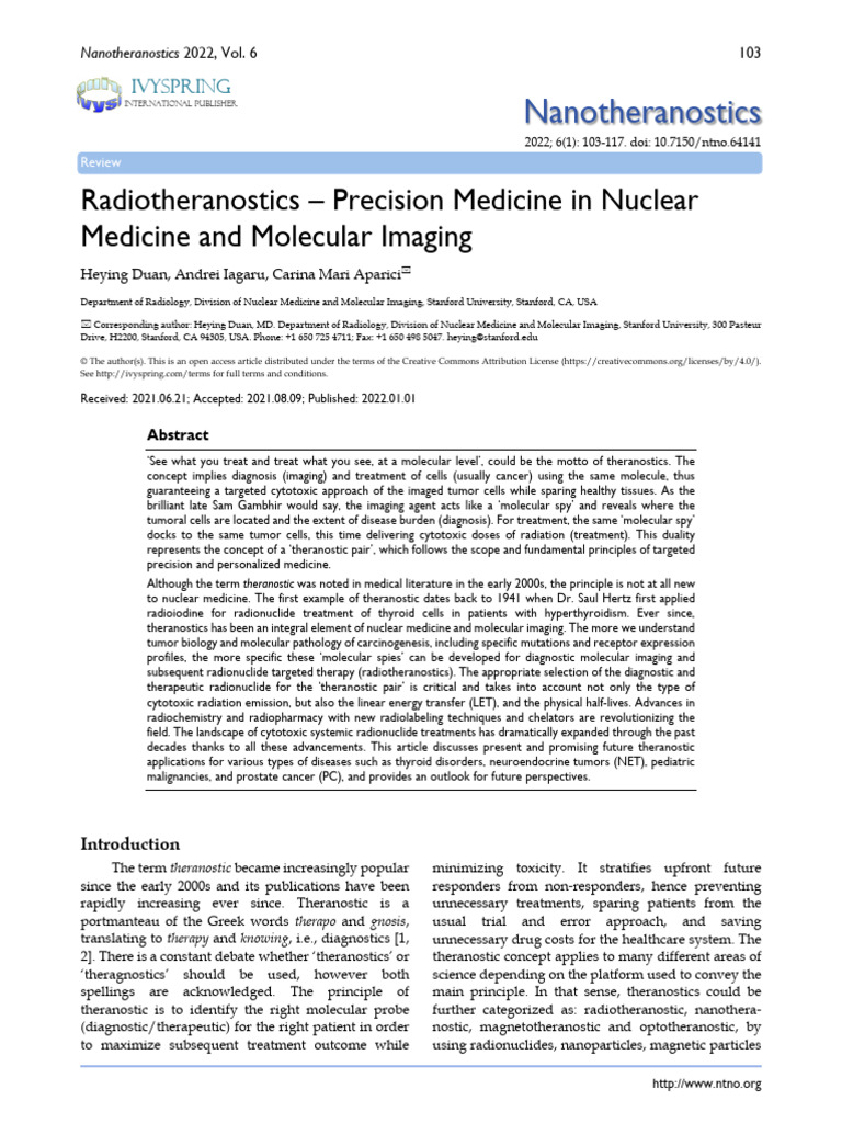 Radiotheranostics Precision Medicine in Nuclear Medicine and Molecular ...