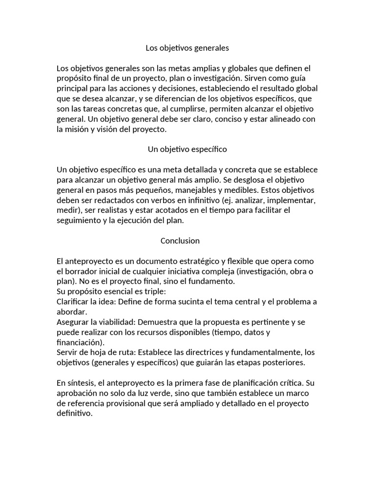 Objetivos Generales y Específicos en Proyectos | PDF