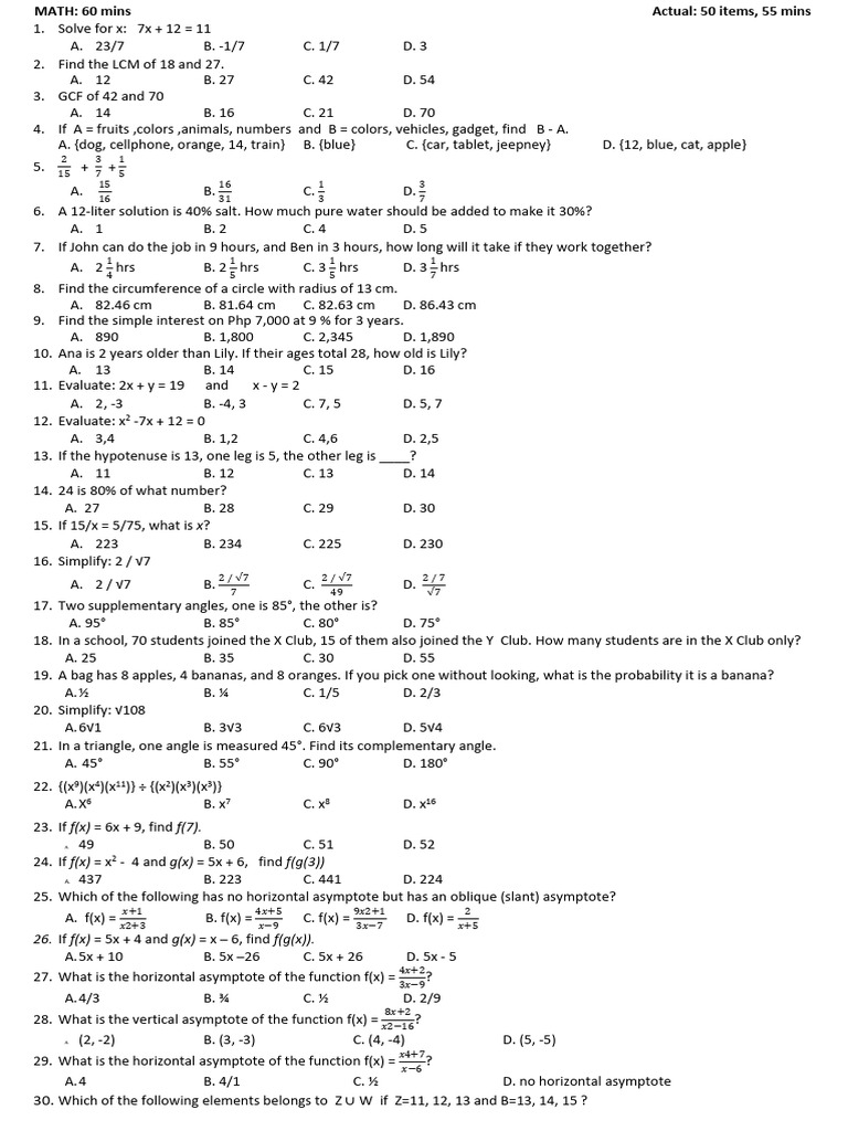 Math Problem Set with Solutions | PDF | Mole (Unit) | Rock (Geology)