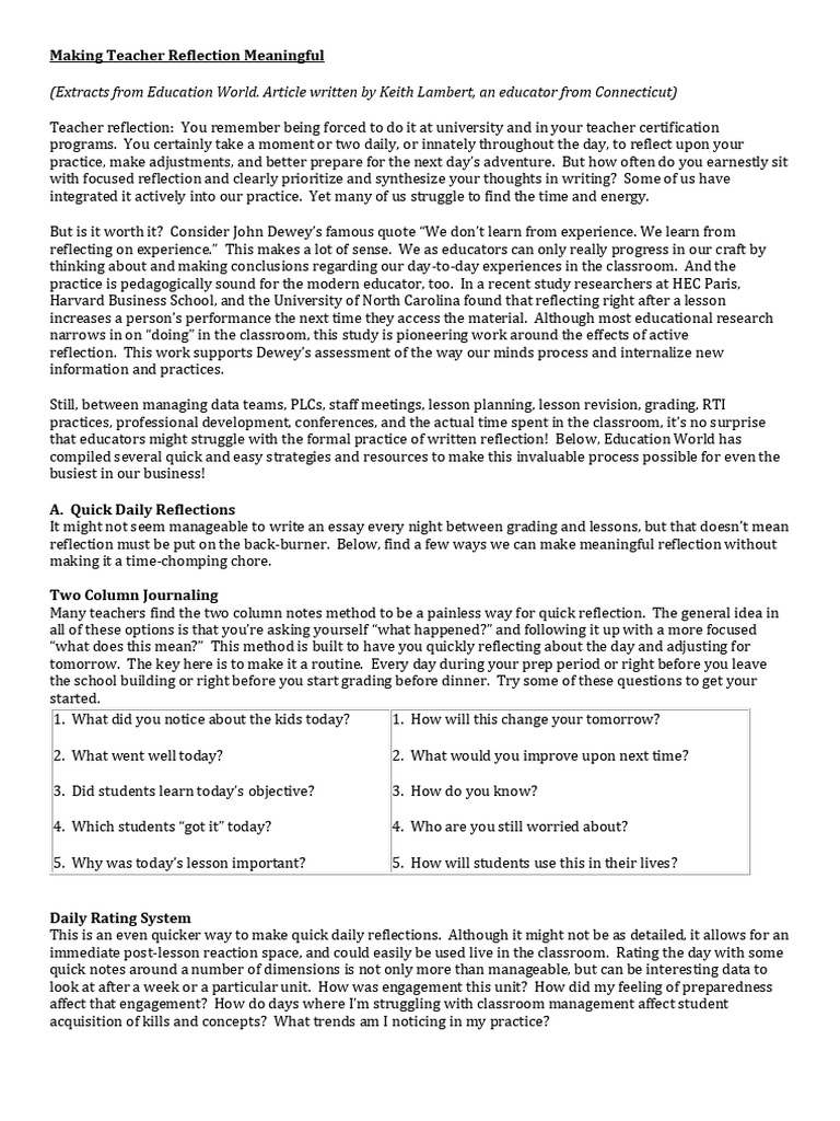 Making Reflection Meaningful Handout_7221b366e48413427391bcbc4d335e1d ...