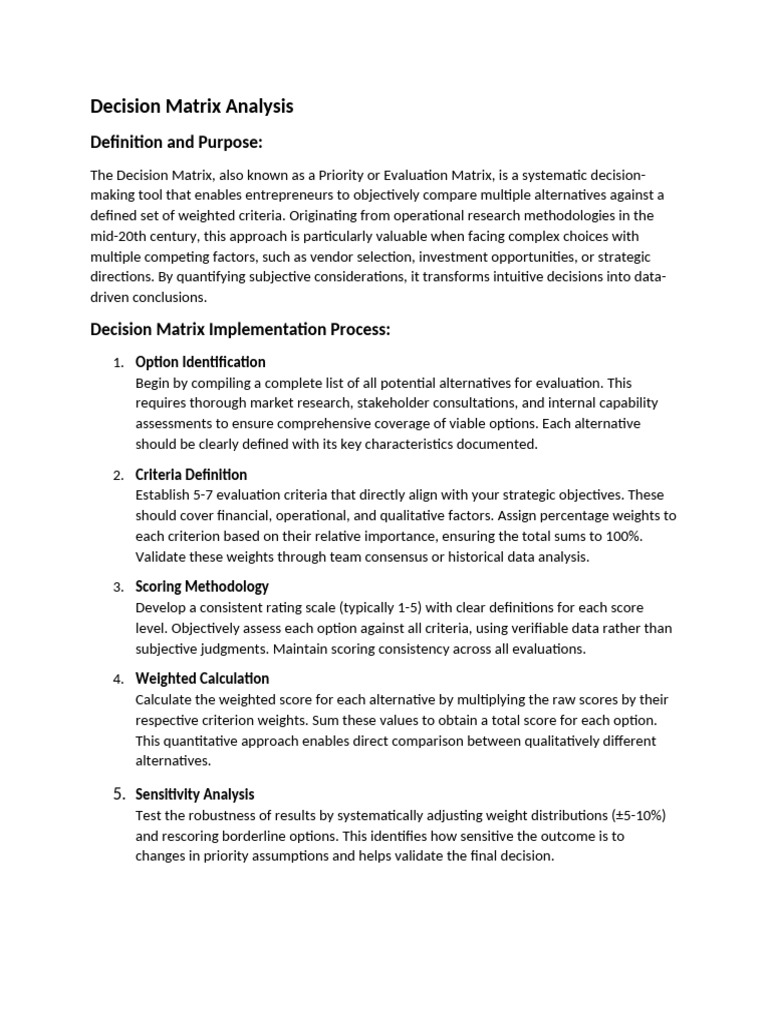 Decision Matrix and Risk Assessment Guide | PDF | Evaluation | Risk