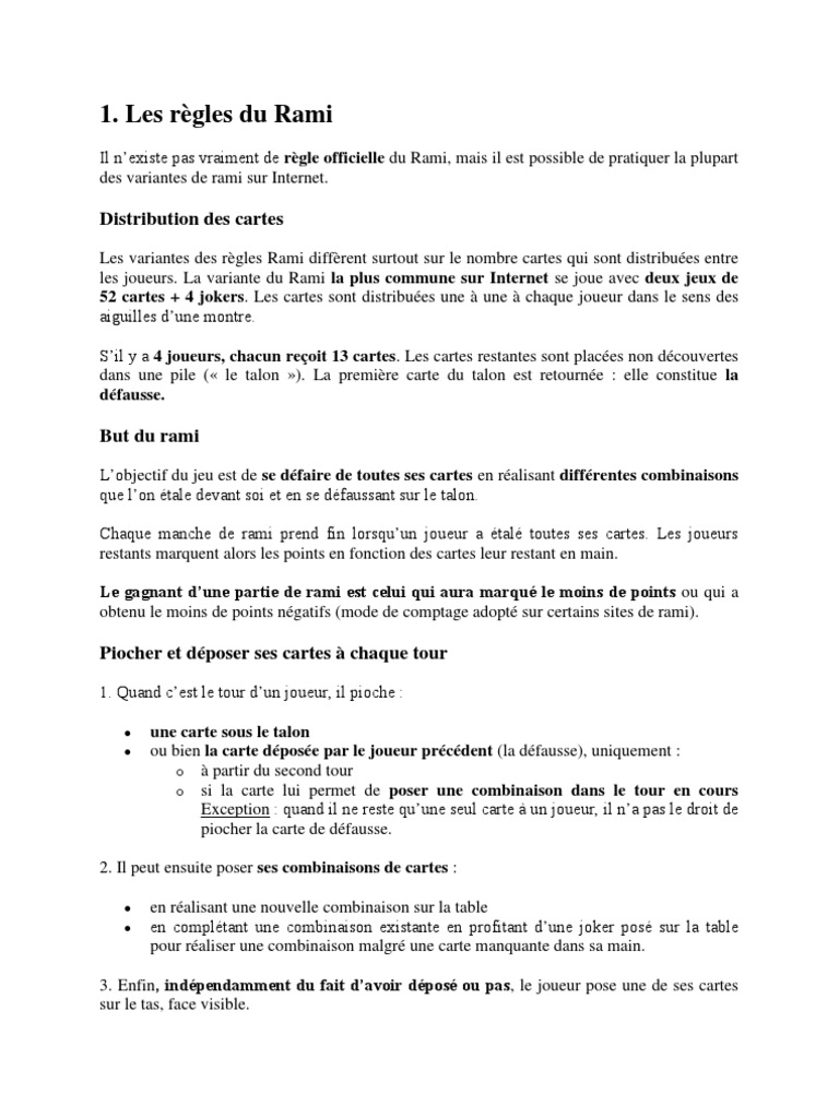 Jeu De Carte Le Rami Regle