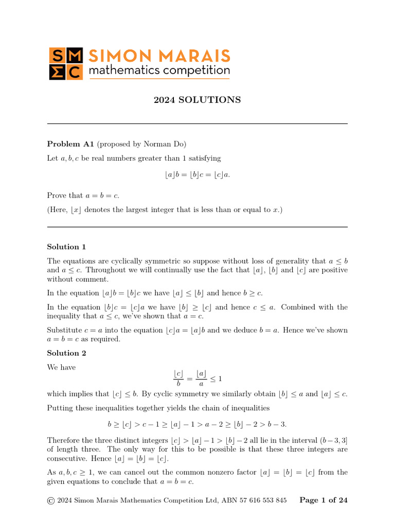 2024 Math Competition Solutions Overview | PDF | Inequality ...