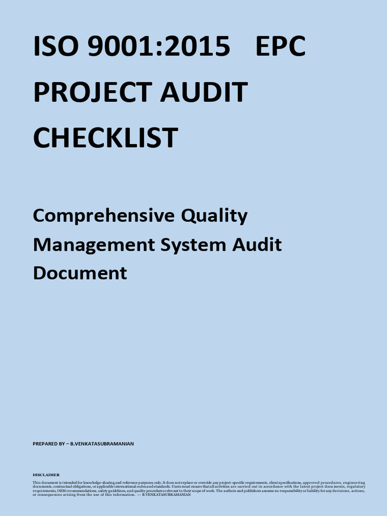 ISO 9001:2015 EPC Audit Checklist | PDF | Nondestructive Testing ...