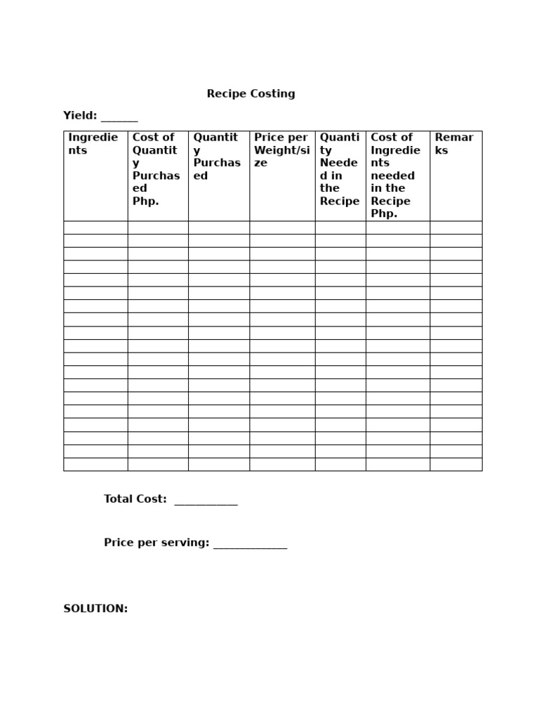 Recipe Costing Template Guide | PDF