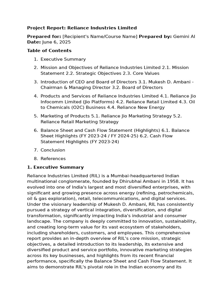 Reliance Industries Limited Project Report | PDF | Marketing | Retail