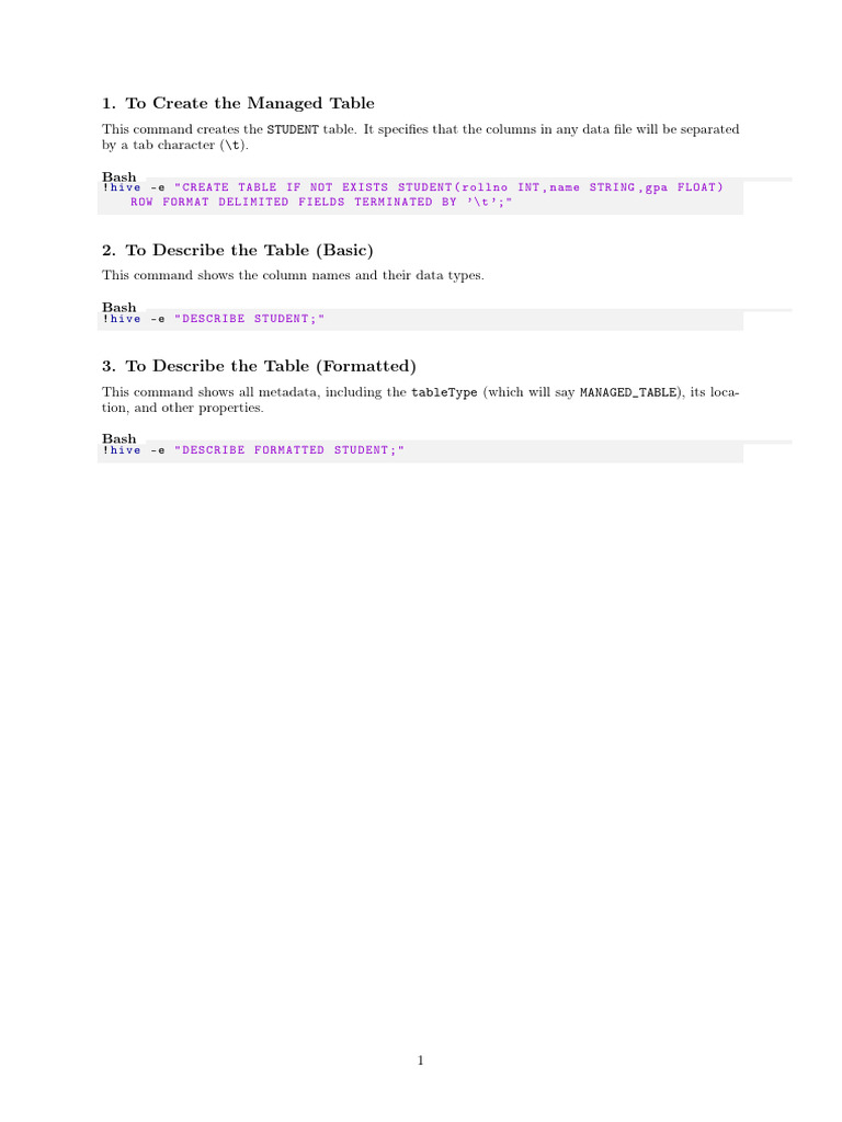 Hive Managed Table Creation Guide | PDF