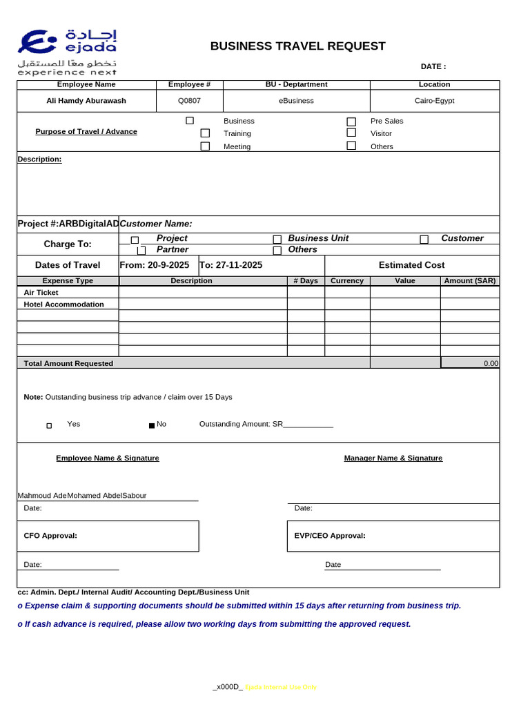 Business Travel Request Form Template | PDF | Business | Economies