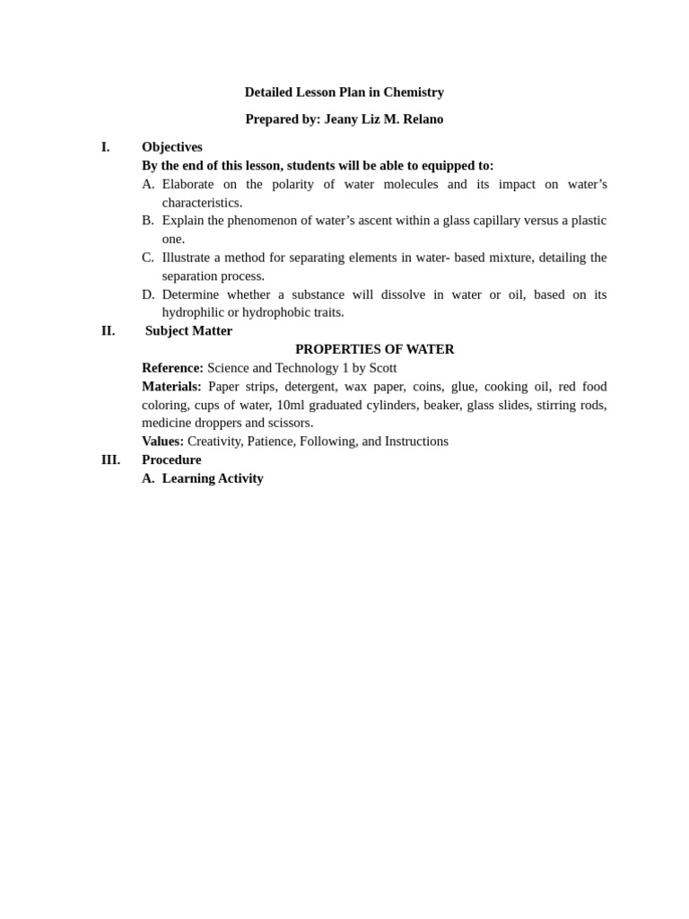 Detailed Lesson Plan in Chemistry | PDF | Chemical Bond | Molecules