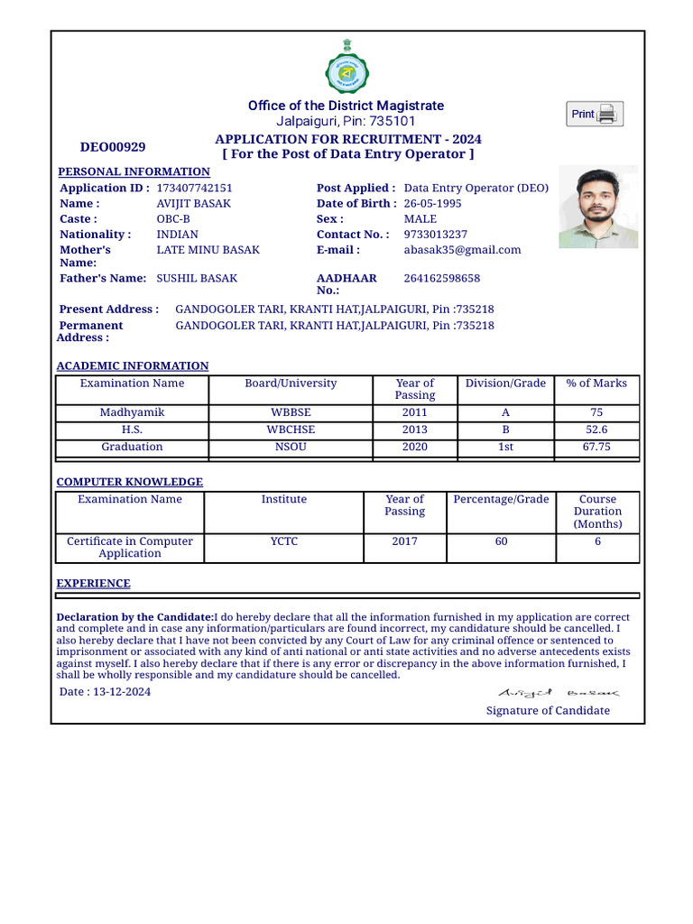 Data Entry Operator Recruitment Application | PDF | Common Law ...