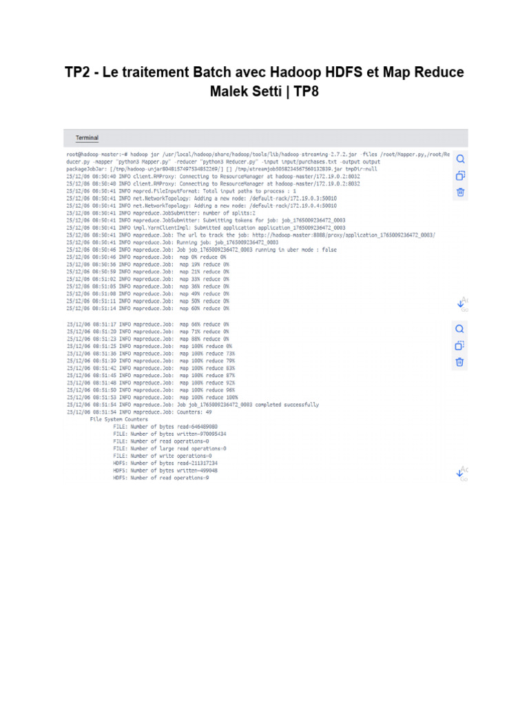 TP2 - Le Traitement Batch Avec Hadoop HDFS Et Map Reduce | PDF