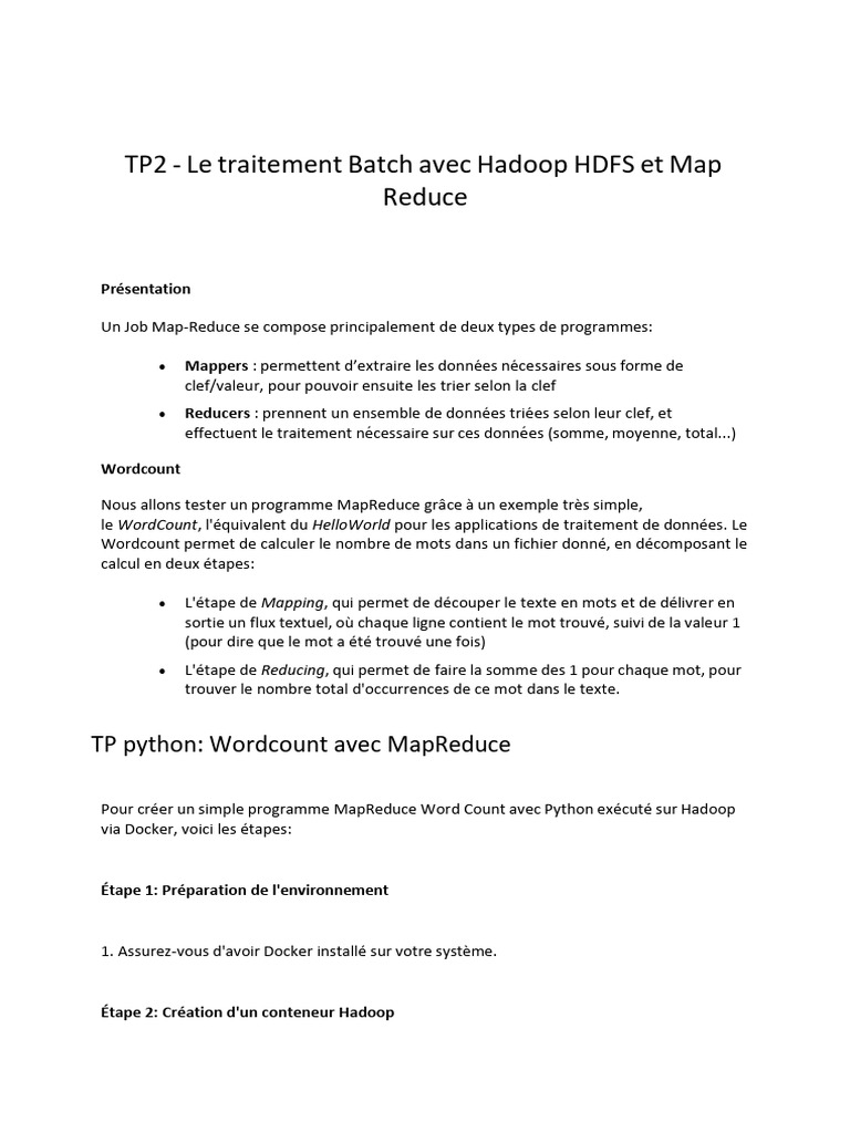 TP2 : WordCount avec Hadoop et Python | PDF | MapReduce | Logiciel