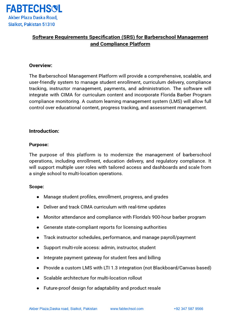 Software Requirements Specification (SRS) For Barberschool Management ...
