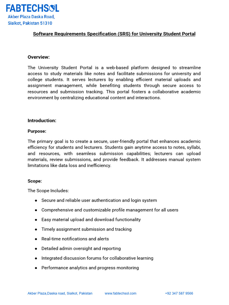Software Requirements Specification (SRS) For University Student Portal ...