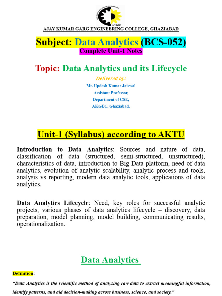 Data Analytics Lifecycle and Techniques | PDF | Big Data | Analytics