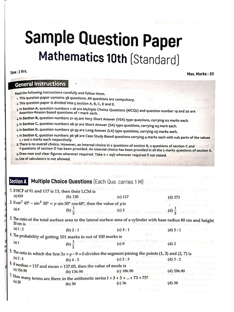 Mathematics Standard (Sample Paper Practice Series - 03 Dec. - 04 Dec ...