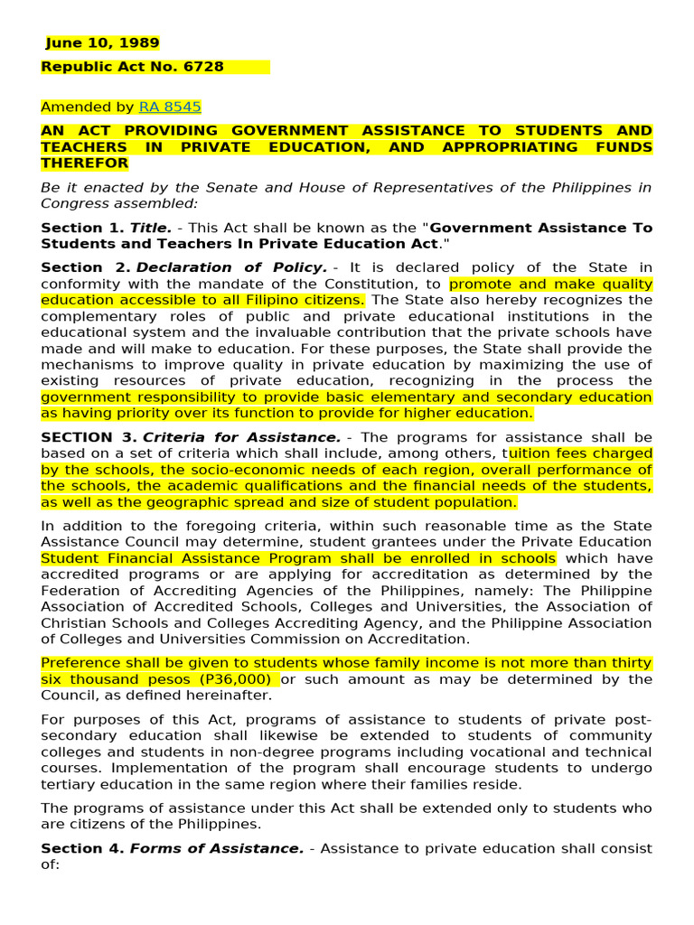 R.A-6728 | PDF | Private School | Tuition Payments