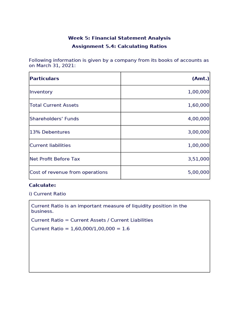 Financial Ratios Calculation Guide | PDF