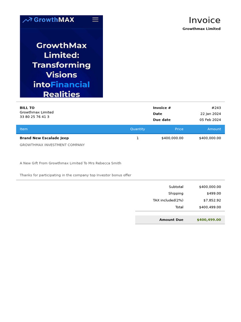 Invoice for Escalade Jeep Purchase | PDF