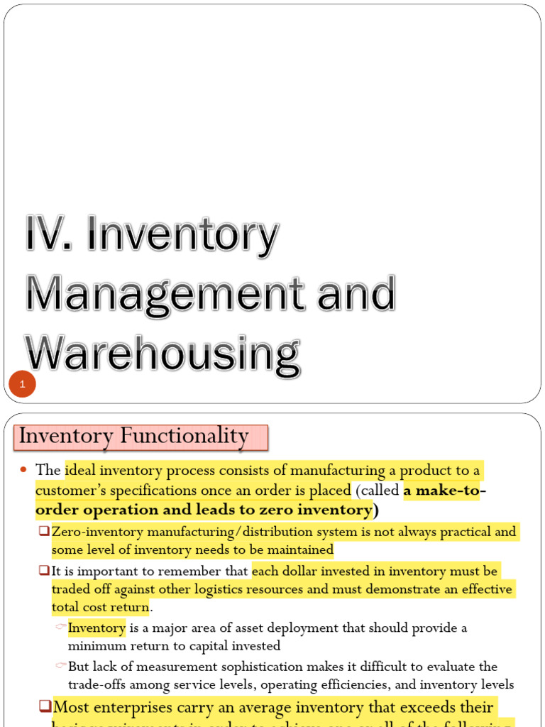 IV Inventory Managment and Warehousing5 (2) | PDF | Warehouse | Inventory