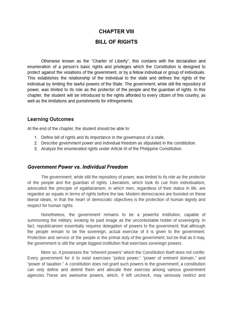 CHAPTER VIII Bill of Rights | PDF | Search Warrant | Search And Seizure