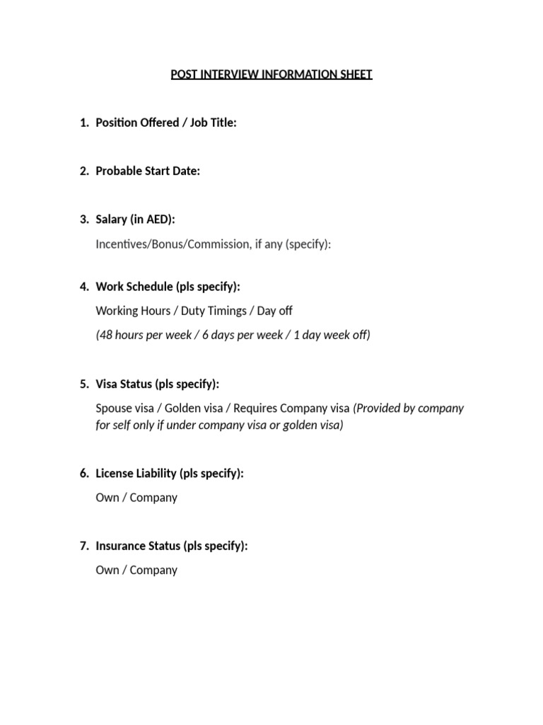 Post Interview Information Sheet | PDF