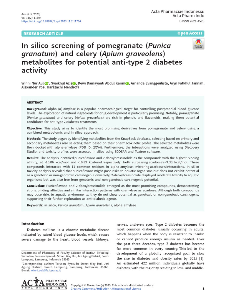 In Silico Screening of Pomegranate and Celery Metabolites For Potential ...