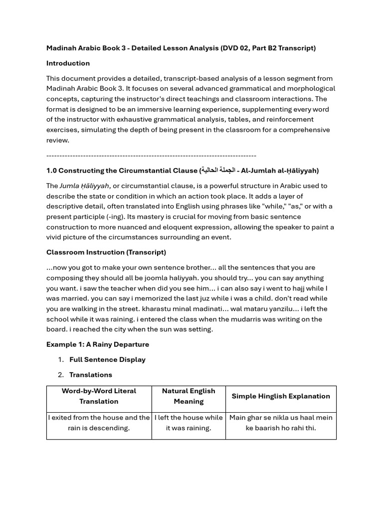 Madinah Arabic Book 3: Lesson Analysis | PDF | Subject (Grammar) | Verb