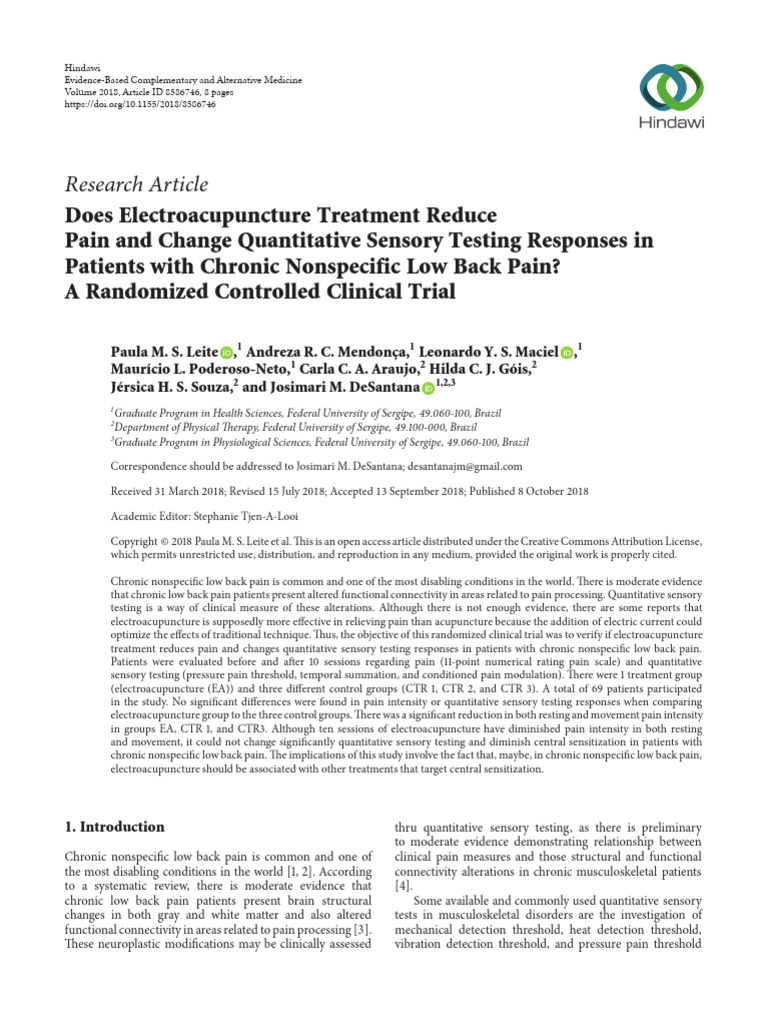 Electroacupunture in Chronic LBP | PDF | Pain | Low Back Pain