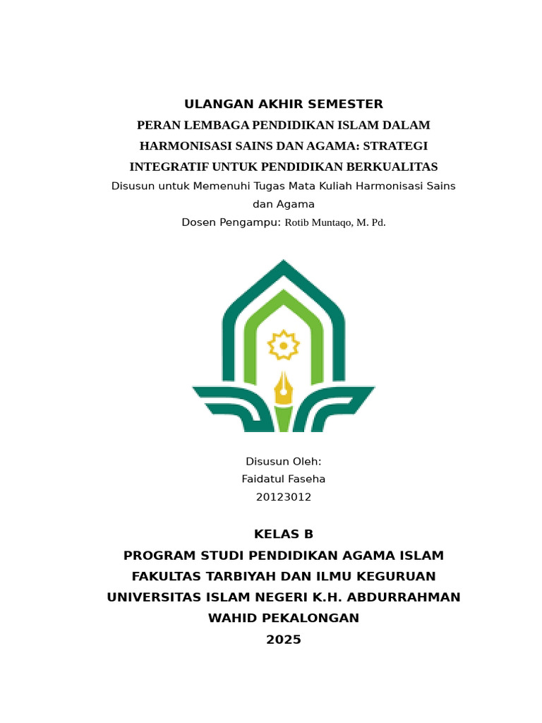Harmonisasi Sains dan Agama dalam Pendidikan Islam | PDF
