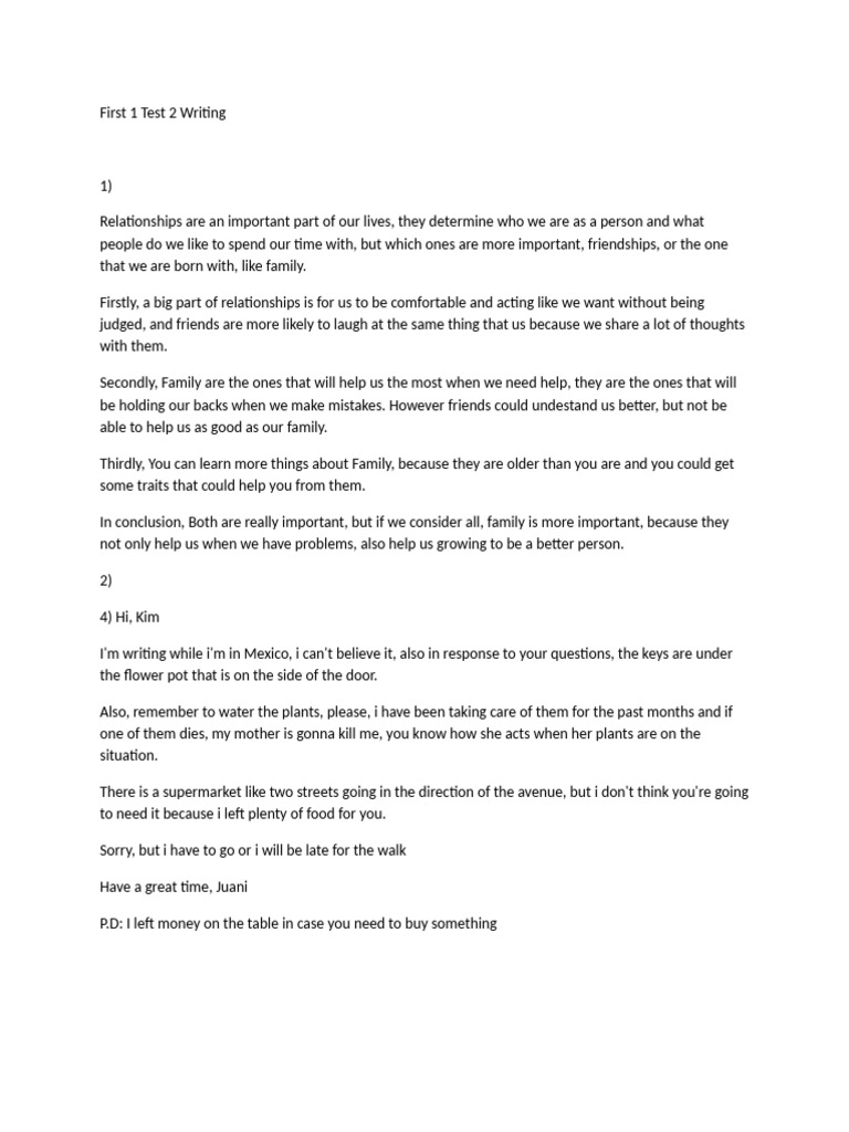 First 1 Test 2 Writings | PDF