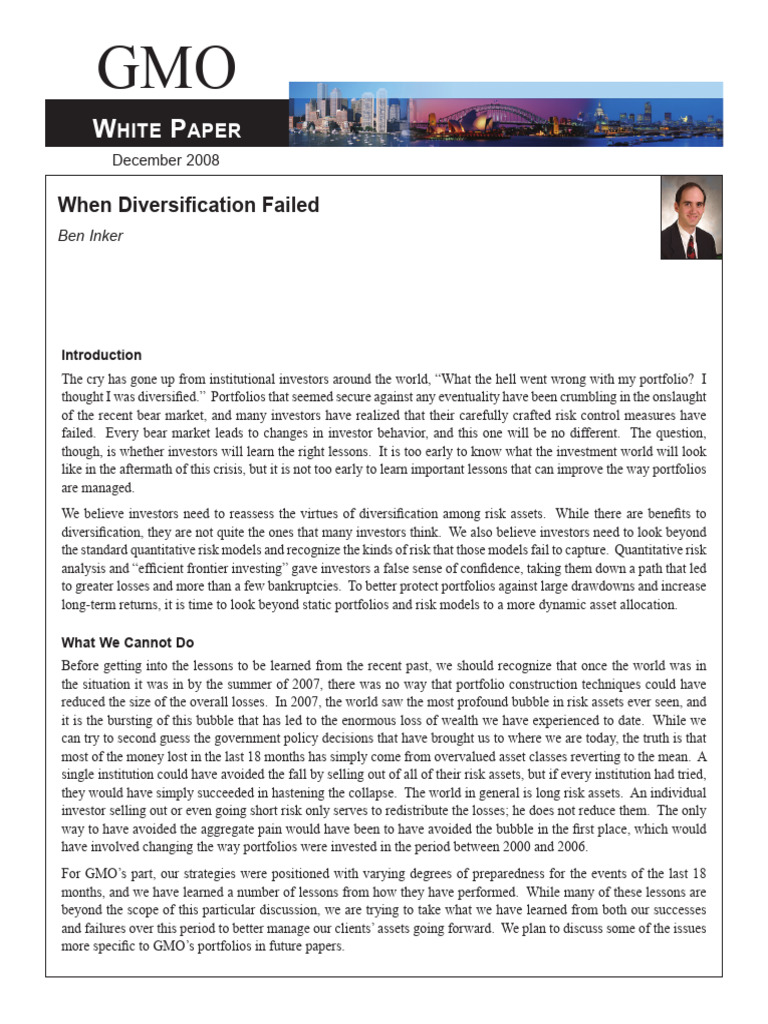 When Diversification Failed Ben Inker Dec 2008 | PDF | Diversification ...