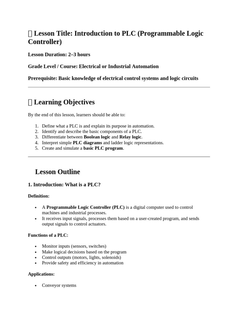 Introduction to PLC Basics and Programming | PDF | Programmable Logic ...