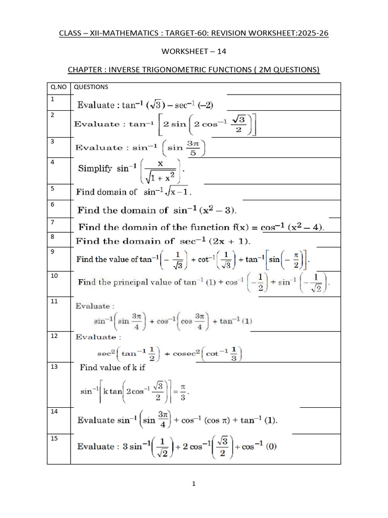 Revision Worksheet - 2m Qns & MCQ | PDF | Matrix (Mathematics ...
