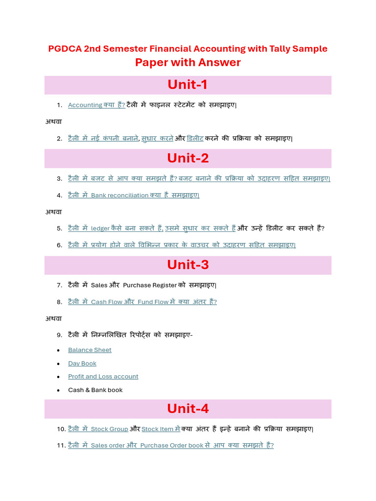 PGDCA 2nd Semester Financial Accounting With Tally | PDF