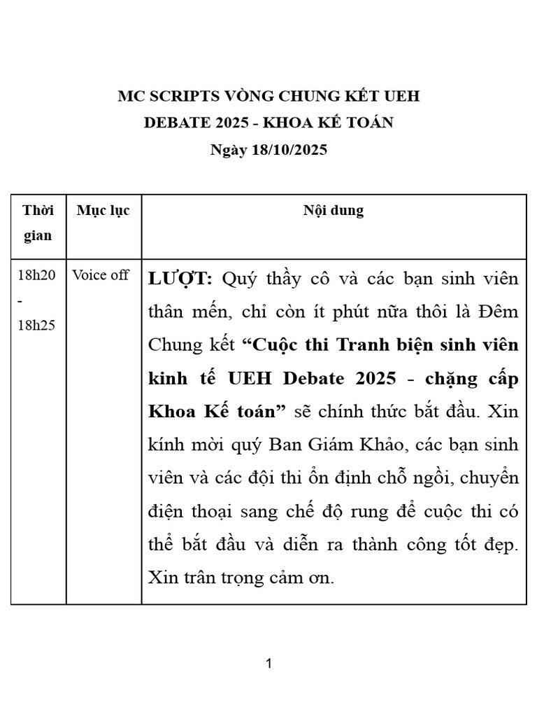 Debate 25 - Mc Script Chung Kết | PDF