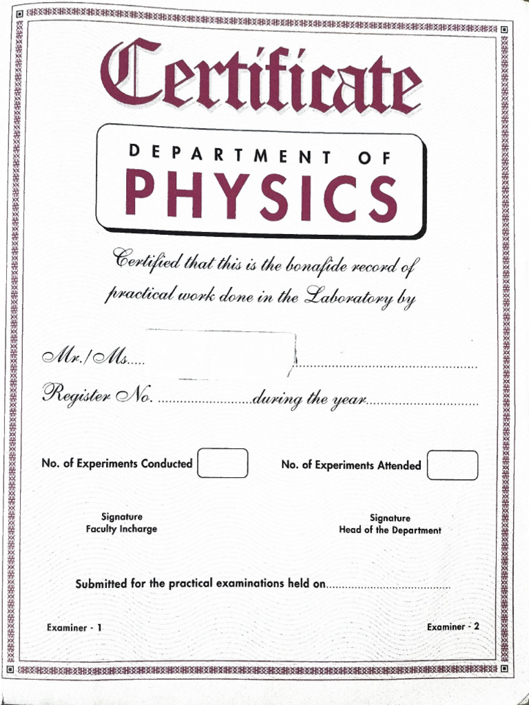 PUC Physics Practical Record With Values | PDF