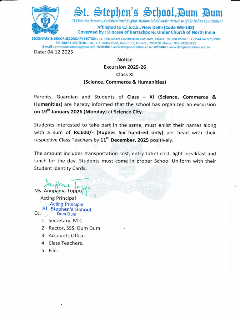 Class XI Excursion Notice 2025-26 | PDF