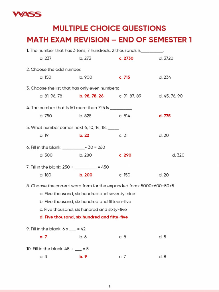 Math Exam Revision Questions | PDF | Japanese Yen