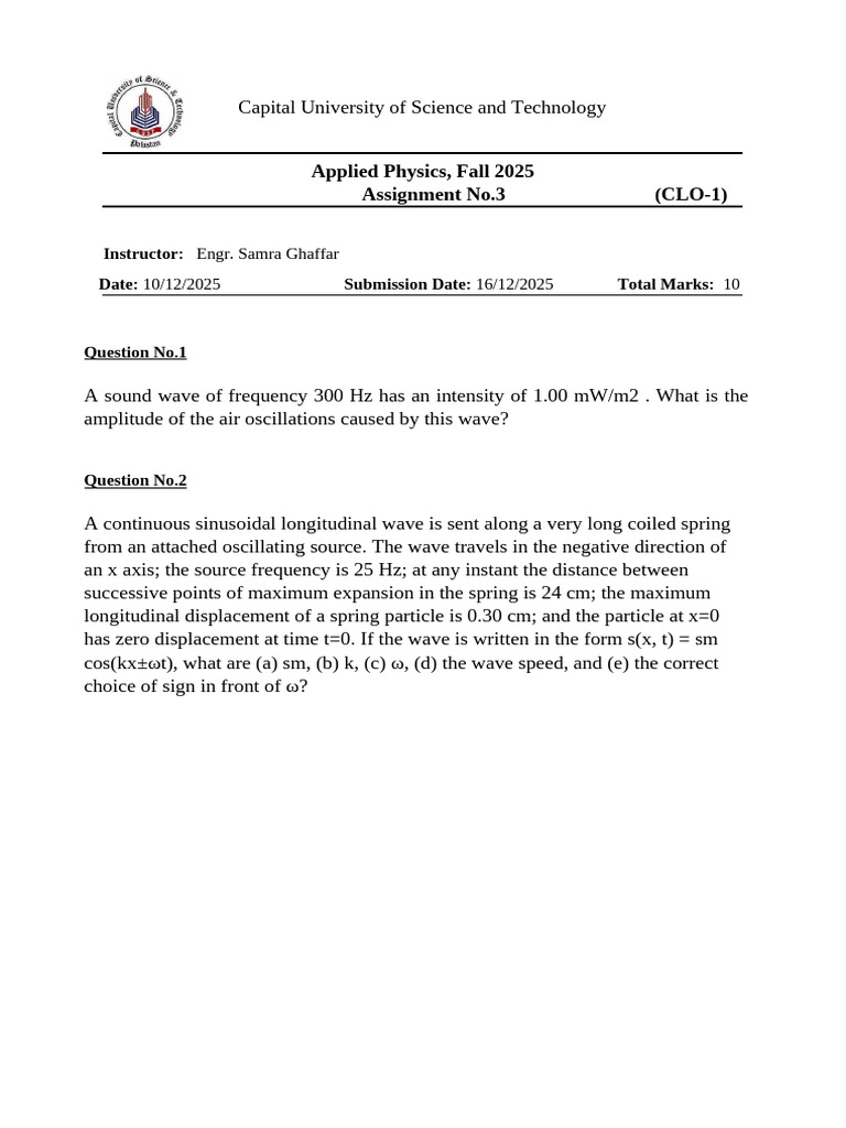 Applied Physics Assignment Fall 2025 | PDF